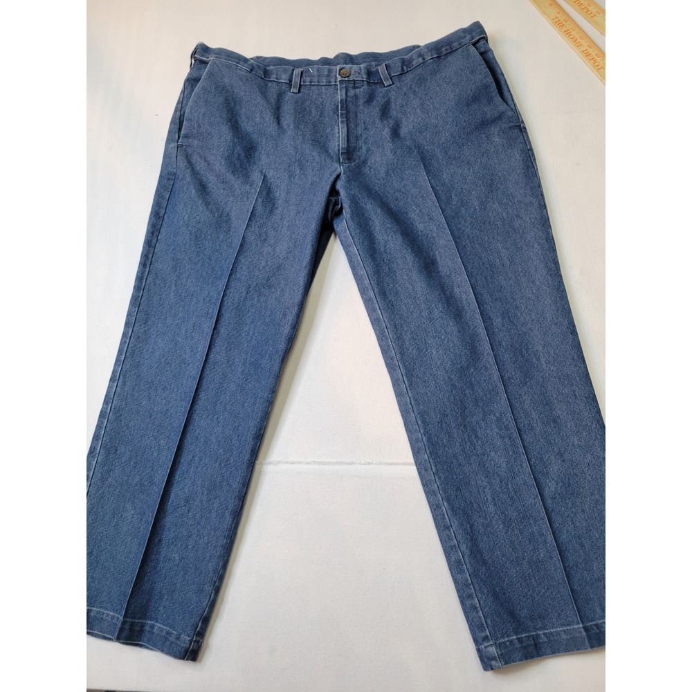Haggar Classic Fit Premium Stretch Denim Blue Pants Mens 44x29 Creased Trou 2524